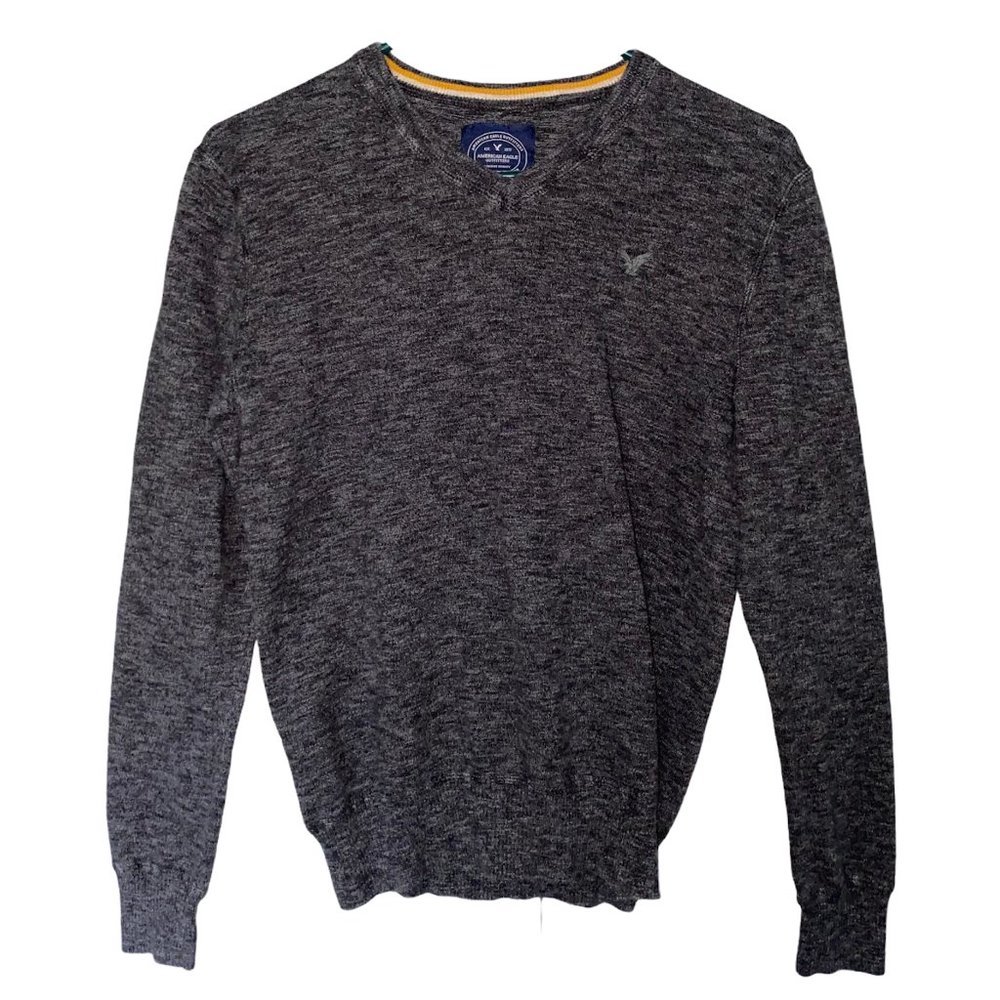 American Eagle Pullover V-neck long Sleeve Sweater Gray